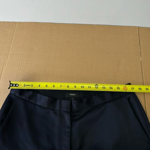 Theory Satin Classic Career Straight Leg Mid Rise Trouser Pants Mavy - Picture 9 of 14